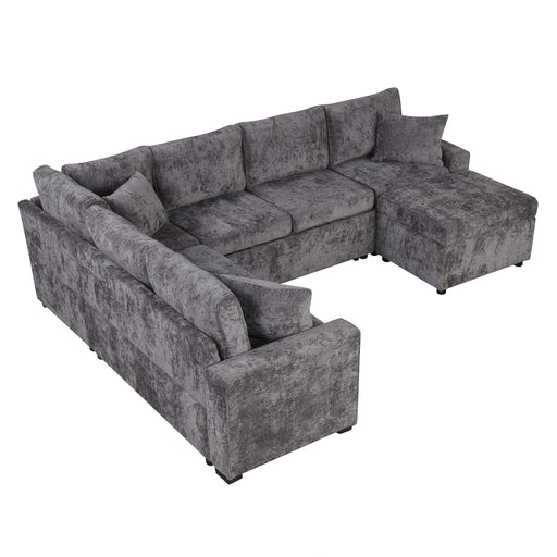 Modern Sectional Sofa Pull-out Sleeper with Storage Ottoman, USB Charging, Grey Tweed Chenille, 112.2' Default -DTYStore