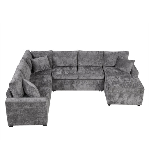Modern Sectional Sofa Pull-out Sleeper with Storage Ottoman, USB Charging, Grey Tweed Chenille, 112.2' Default -DTYStore
