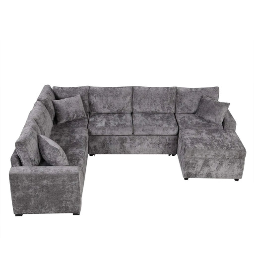 Modern Sectional Sofa Pull-out Sleeper with Storage Ottoman, USB Charging, Grey Tweed Chenille, 112.2' Default -DTYStore