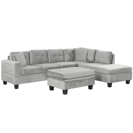 Modern Sectional Sofa with Storage Ottoman, L-Shape Couch with 2 Pillows and Cup Holders, Gray Velvet, 105 inch Default -DTYStore