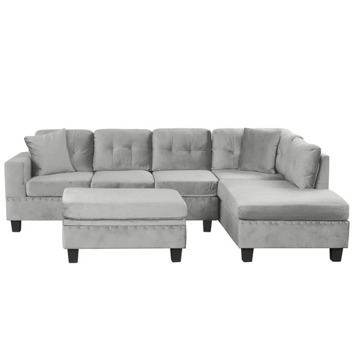 Modern Sectional Sofa with Storage Ottoman, L-Shape Couch with 2 Pillows and Cup Holders, Gray Velvet, 105 inch Default -DTYStore