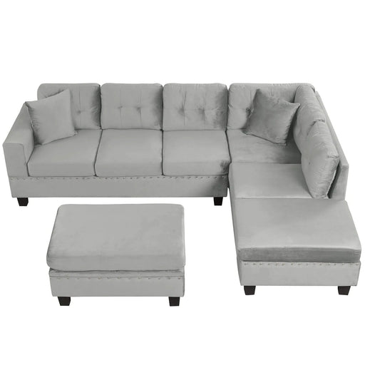 Modern Sectional Sofa with Storage Ottoman, L-Shape Couch with 2 Pillows and Cup Holders, Gray Velvet, 105 inch Default -DTYStore