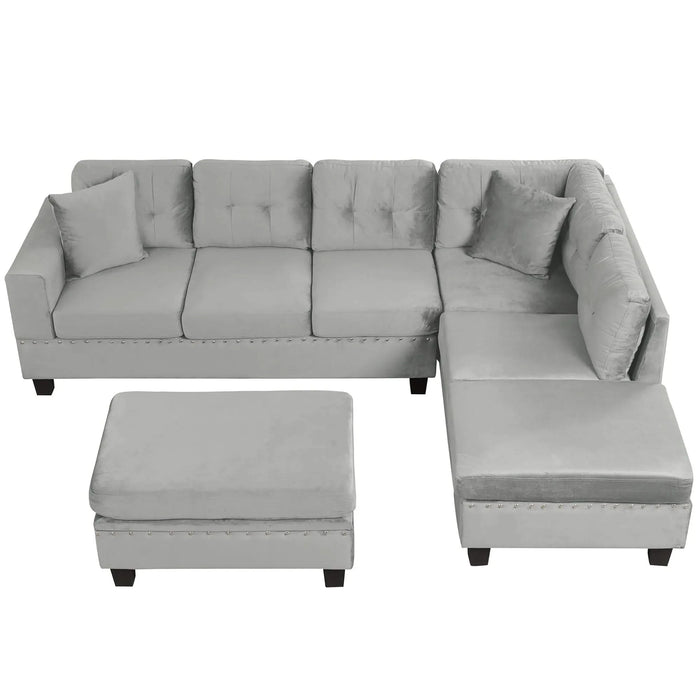 Modern Sectional Sofa with Storage Ottoman, L-Shape Couch with 2 Pillows and Cup Holders, Gray Velvet, 105 inch Default -DTYStore