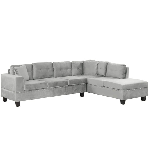 Modern Sectional Sofa with Storage Ottoman, L-Shape Couch with 2 Pillows and Cup Holders, Gray Velvet, 105 inch Default -DTYStore