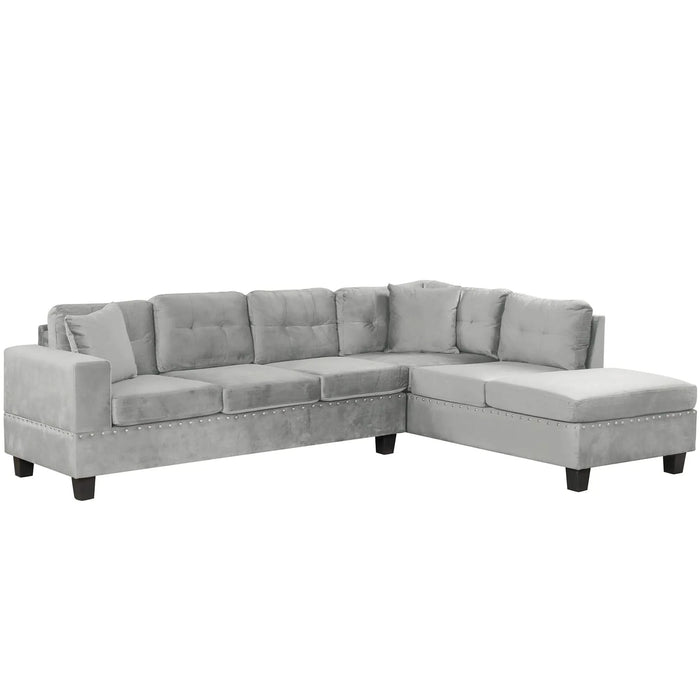 Modern Sectional Sofa with Storage Ottoman, L-Shape Couch with 2 Pillows and Cup Holders, Gray Velvet, 105 inch Default -DTYStore