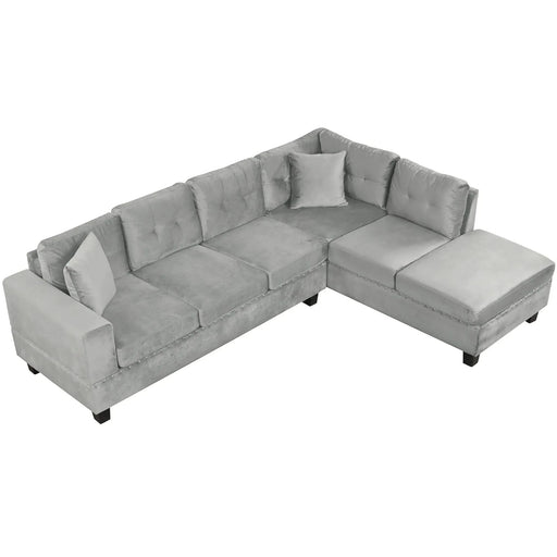Modern Sectional Sofa with Storage Ottoman, L-Shape Couch with 2 Pillows and Cup Holders, Gray Velvet, 105 inch Default -DTYStore