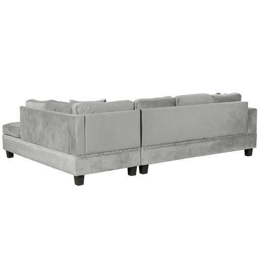 Modern Sectional Sofa with Storage Ottoman, L-Shape Couch with 2 Pillows and Cup Holders, Gray Velvet, 105 inch Default -DTYStore