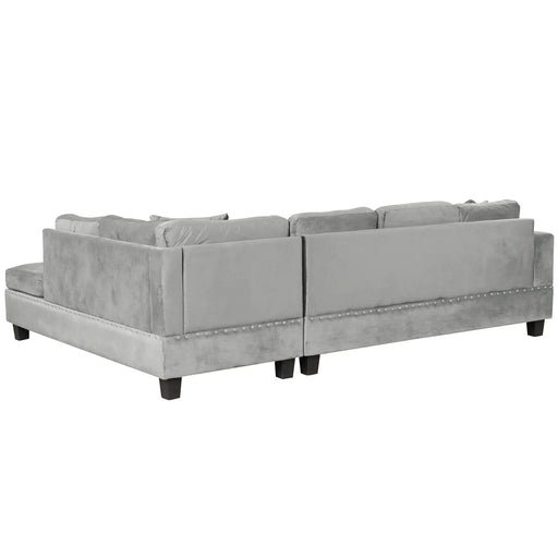 Modern Sectional Sofa with Storage Ottoman, L-Shape Couch with 2 Pillows and Cup Holders, Gray Velvet, 105 inch Default -DTYStore