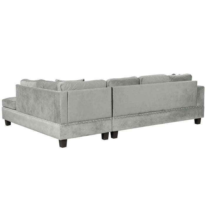 Modern Sectional Sofa with Storage Ottoman, L-Shape Couch with 2 Pillows and Cup Holders, Gray Velvet, 105 inch Default -DTYStore