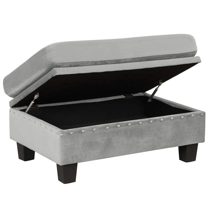 Modern Sectional Sofa with Storage Ottoman, L-Shape Couch with 2 Pillows and Cup Holders, Gray Velvet, 105 inch Default -DTYStore