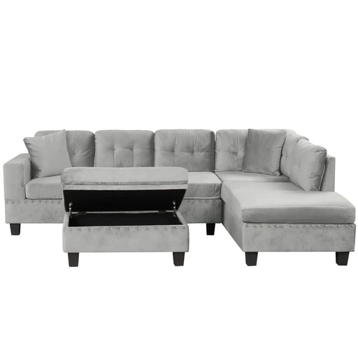 Modern Sectional Sofa with Storage Ottoman, L-Shape Couch with 2 Pillows and Cup Holders, Gray Velvet, 105 inch Default -DTYStore