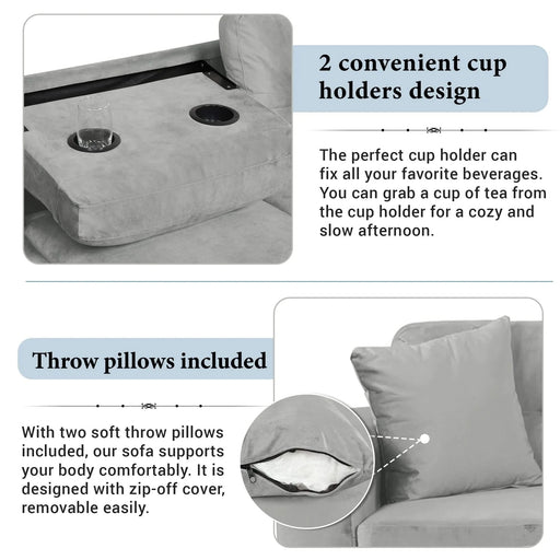 Modern Sectional Sofa with Storage Ottoman, L-Shape Couch with 2 Pillows and Cup Holders, Gray Velvet, 105 inch Default -DTYStore