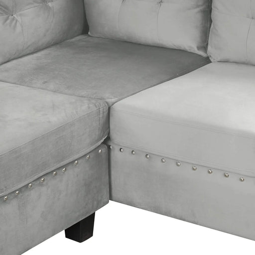 Modern Sectional Sofa with Storage Ottoman, L-Shape Couch with 2 Pillows and Cup Holders, Gray Velvet, 105 inch Default -DTYStore
