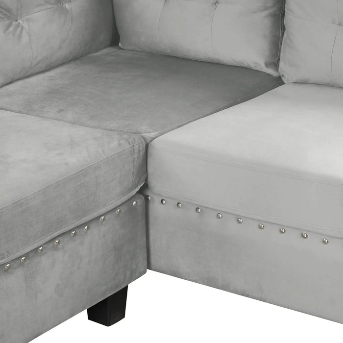 Modern Sectional Sofa with Storage Ottoman, L-Shape Couch with 2 Pillows and Cup Holders, Gray Velvet, 105 inch Default -DTYStore