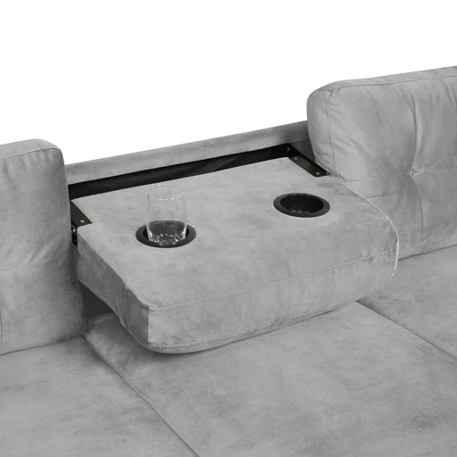 Modern Sectional Sofa with Storage Ottoman, L-Shape Couch with 2 Pillows and Cup Holders, Gray Velvet, 105 inch Default -DTYStore