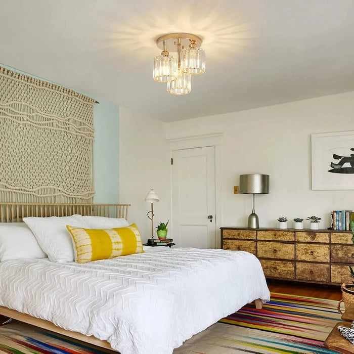 Modern Semi Flush Mount Ceiling Light,3-Light Crystal Close to Ceiling Light Fixtures,Golden Kitchen Light Fixtures with Clear Crystal Shade,Hallway Light Fixtures for Hallway Bedroom Bathroom Default -DTYStore