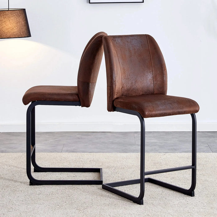 Modern Set of Two Brown Chairs with Suede Cushions and Black Metal Legs for Dining Room or Office Default -DTYStore