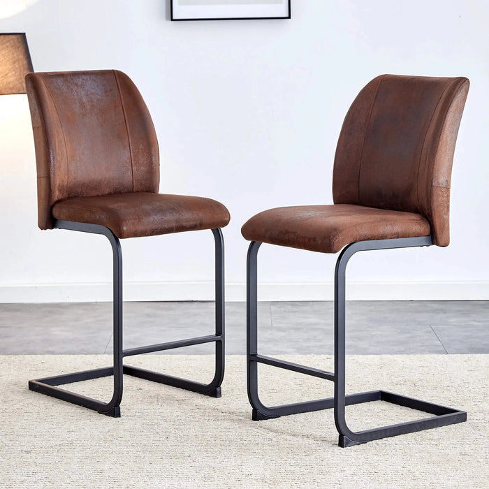 Modern Set of Two Brown Chairs with Suede Cushions and Black Metal Legs for Dining Room or Office Default -DTYStore