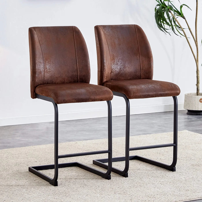 Modern Set of Two Brown Chairs with Suede Cushions and Black Metal Legs for Dining Room or Office Default -DTYStore