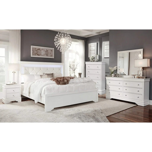 Modern Shaker White Full 5PC Bedroom Set with LED Lighting and Tufted Headboard Default -DTYStore