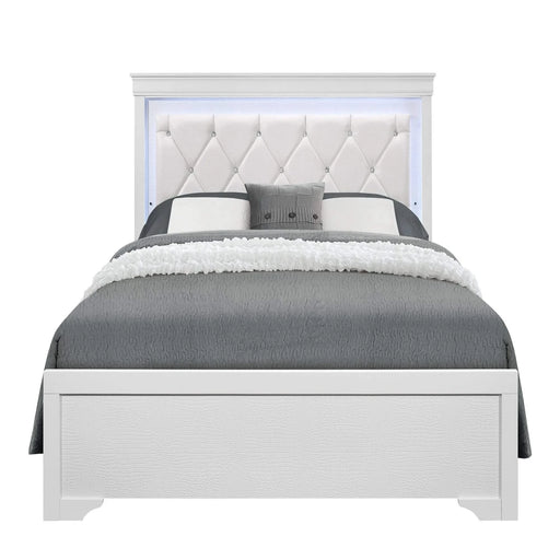 Modern Shaker White Full 5PC Bedroom Set with LED Lighting and Tufted Headboard Default -DTYStore