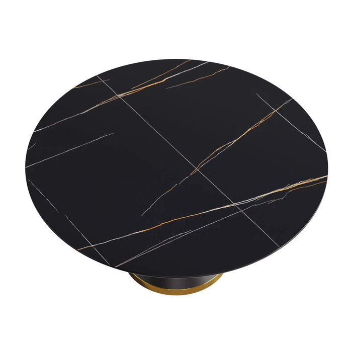 Modern Sintered Stone Round Dining Table with Black Carbon Steel Base for Six Default -DTYStore