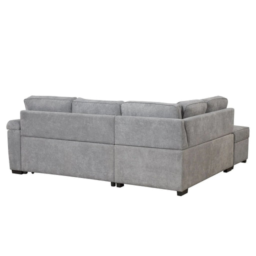 Modern Sleeper Sofa Bed with Storage Ottoman, Gray Linen, 84.75' L Shape Couch for Living Room or Apartment Default -DTYStore