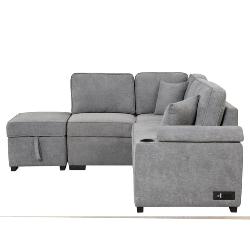 Modern Sleeper Sofa Bed with Storage Ottoman, Gray Linen, 84.75' L Shape Couch for Living Room or Apartment Default -DTYStore