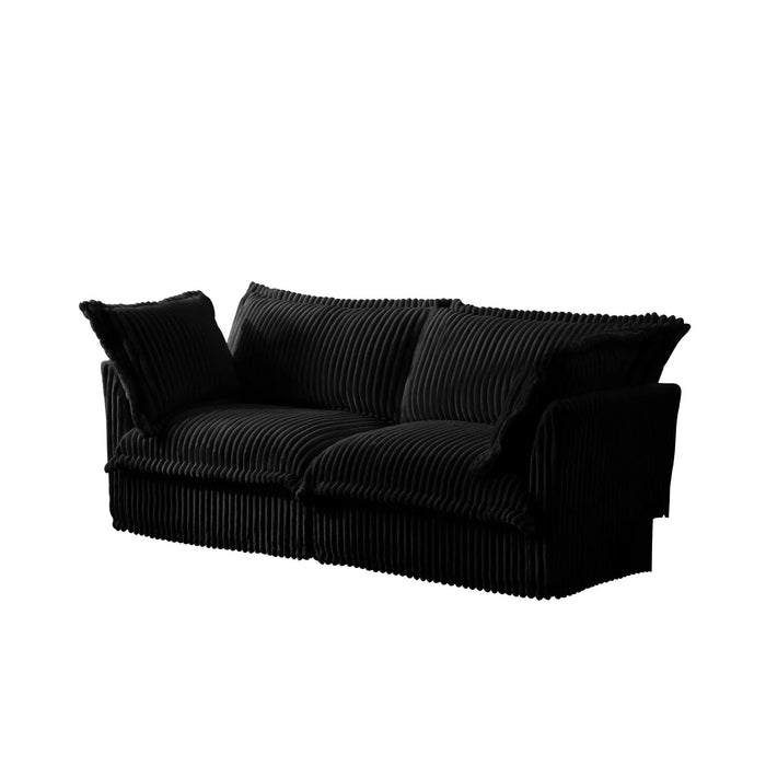 Modern Slipcovered 2-Seat Sofa Couches for Living Room, 2 Seater Sofa, Corduroy Deep Seat Sofa Black -DTYStore