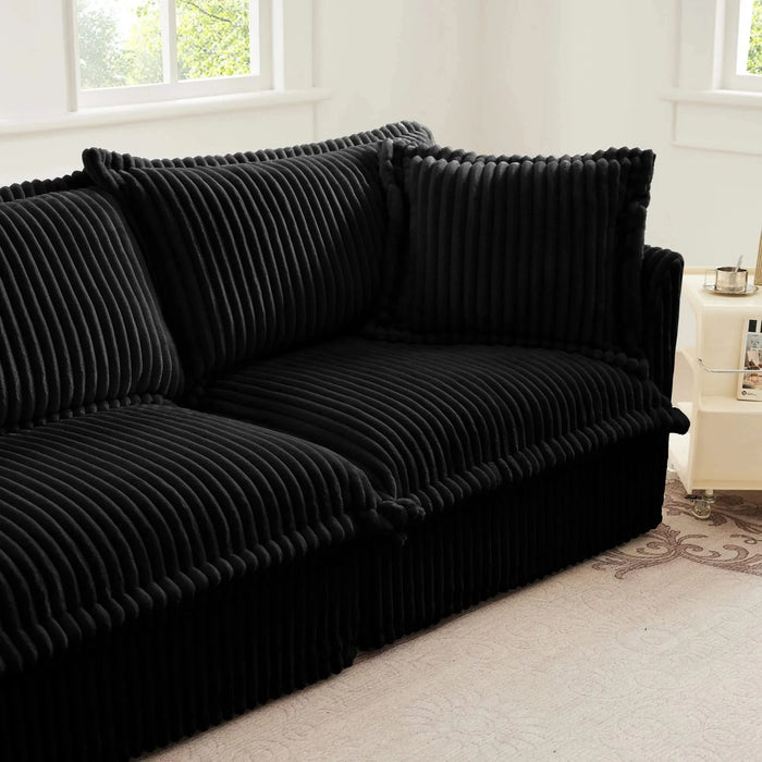 Modern Slipcovered 2-Seat Sofa Couches for Living Room, 2 Seater Sofa, Corduroy Deep Seat Sofa Black -DTYStore