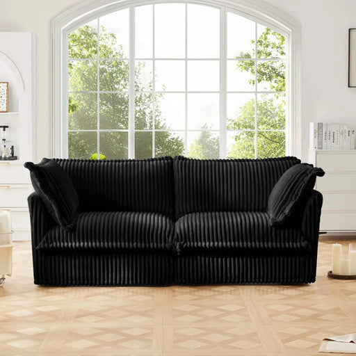 Modern Slipcovered 2-Seat Sofa Couches for Living Room, 2 Seater Sofa, Corduroy Deep Seat Sofa Black -DTYStore