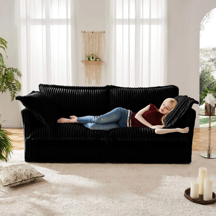 Modern Slipcovered 2-Seat Sofa Couches for Living Room, 2 Seater Sofa, Corduroy Deep Seat Sofa Black -DTYStore