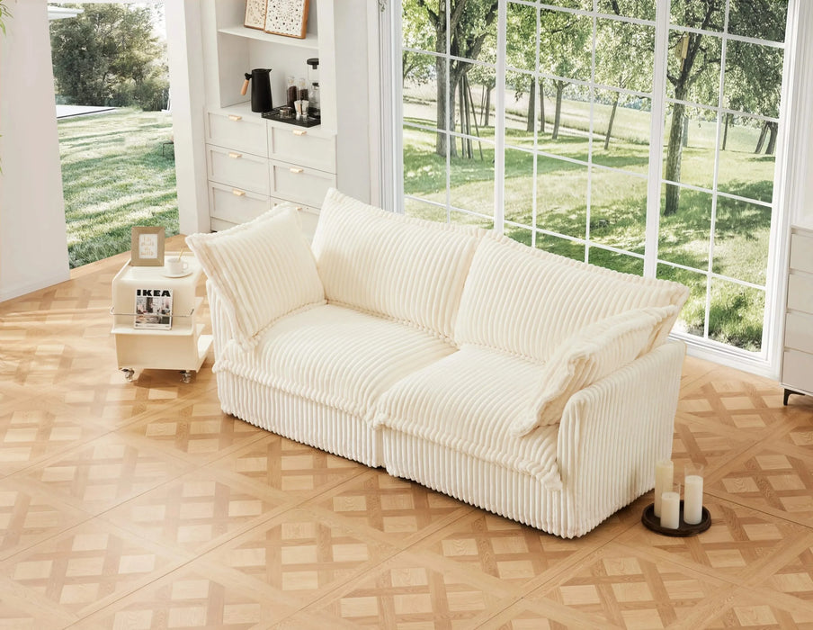 Modern Slipcovered 2-Seat Sofa Couches for Living Room, 2 Seater Sofa, Corduroy Deep Seat Sofa Cream -DTYStore