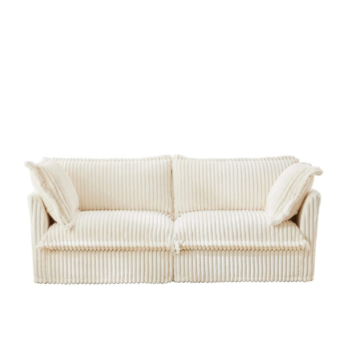 Modern Slipcovered 2-Seat Sofa Couches for Living Room, 2 Seater Sofa, Corduroy Deep Seat Sofa Cream -DTYStore