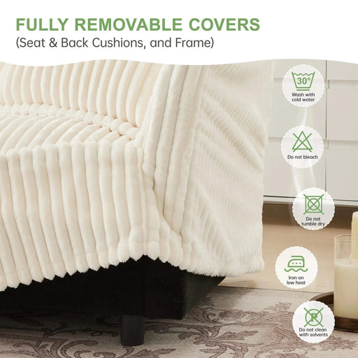 Modern Slipcovered 2-Seat Sofa Couches for Living Room, 2 Seater Sofa, Corduroy Deep Seat Sofa Cream -DTYStore