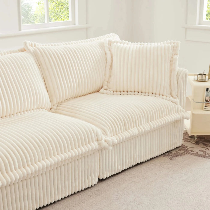 Modern Slipcovered 2-Seat Sofa Couches for Living Room, 2 Seater Sofa, Corduroy Deep Seat Sofa Cream -DTYStore