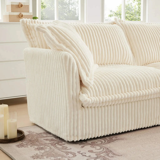 Modern Slipcovered 2-Seat Sofa Couches for Living Room, 2 Seater Sofa, Corduroy Deep Seat Sofa Cream -DTYStore
