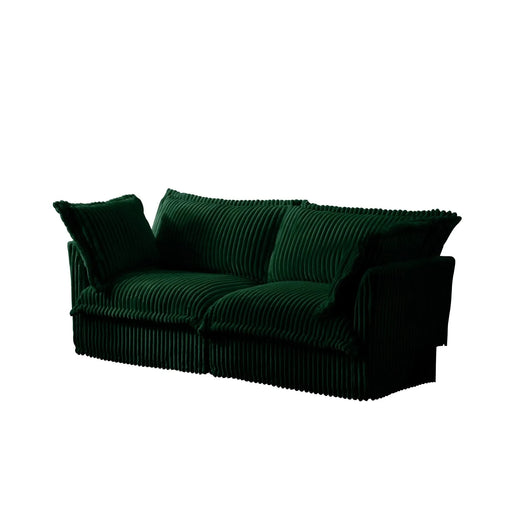Modern Slipcovered 2-Seat Sofa Couches for Living Room, 2 Seater Sofa, Corduroy Deep Seat Sofa Green -DTYStore