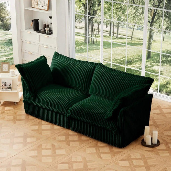 Modern Slipcovered 2-Seat Sofa Couches for Living Room, 2 Seater Sofa, Corduroy Deep Seat Sofa Green -DTYStore