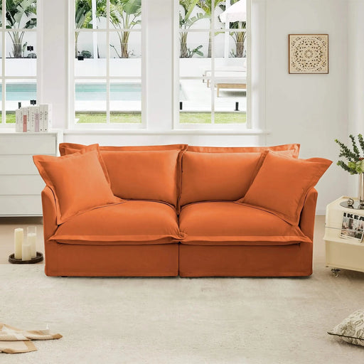 Modern Slipcovered Sofa Couch for Living Room, Chenille Deep Seat with Detachable Cover Orange -DTYStore