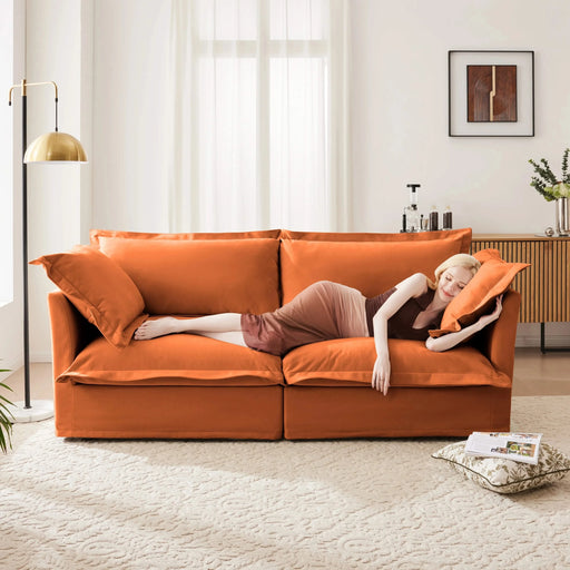 Modern Slipcovered Sofa Couch for Living Room, Chenille Deep Seat with Detachable Cover Orange -DTYStore