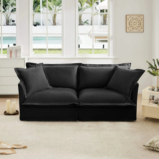 Modern Slipcovered Sofa Couch for Living Room, Chenille Deep Seat with Detachable Cover Black -DTYStore