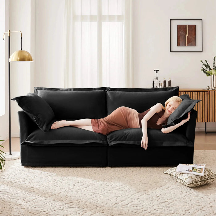 Modern Slipcovered Sofa Couch for Living Room, Chenille Deep Seat with Detachable Cover Black -DTYStore