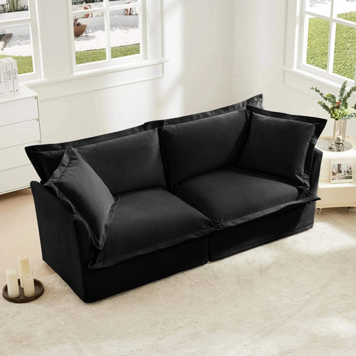 Modern Slipcovered Sofa Couch for Living Room, Chenille Deep Seat with Detachable Cover Black -DTYStore