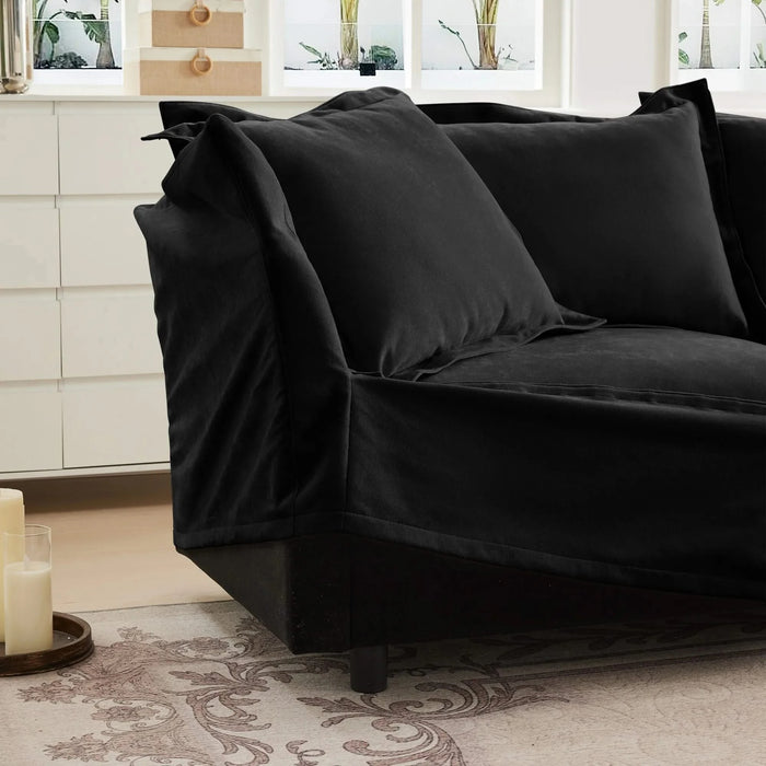 Modern Slipcovered Sofa Couch for Living Room, Chenille Deep Seat with Detachable Cover Black -DTYStore