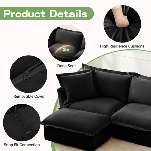 Modern Slipcovered Sofa Couch for Living Room, Chenille Deep Seat with Detachable Cover Black -DTYStore