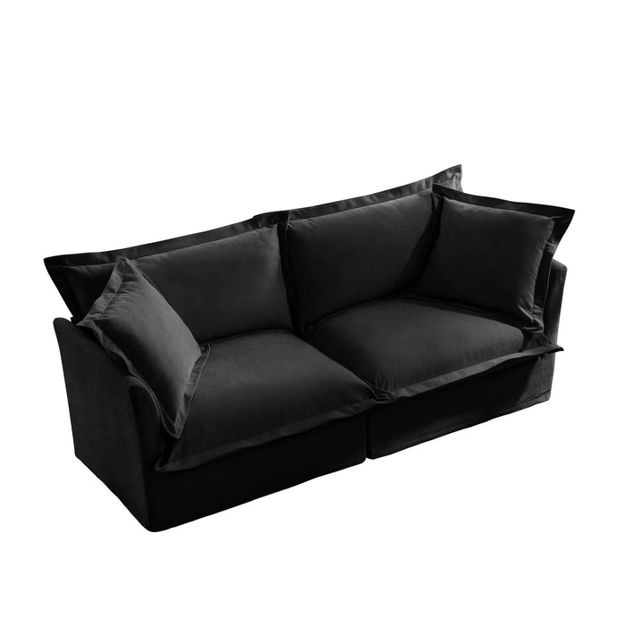 Modern Slipcovered Sofa Couch for Living Room, Chenille Deep Seat with Detachable Cover Black -DTYStore