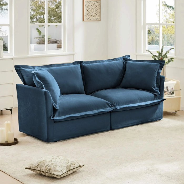 Modern Slipcovered Sofa Couch for Living Room, Chenille Deep Seat with Detachable Cover Blue -DTYStore