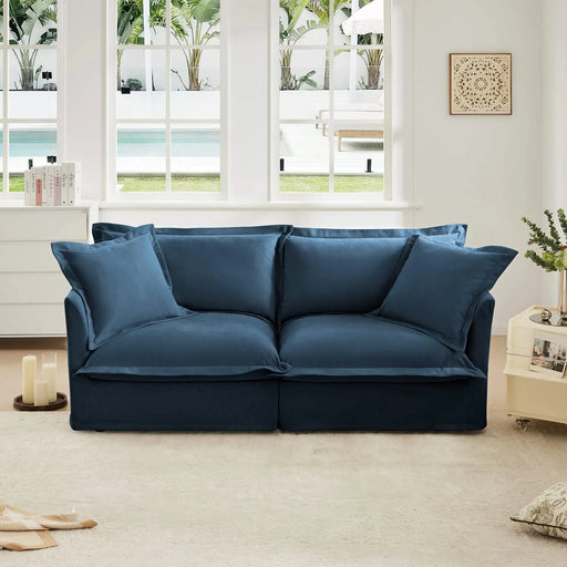 Modern Slipcovered Sofa Couch for Living Room, Chenille Deep Seat with Detachable Cover Blue -DTYStore