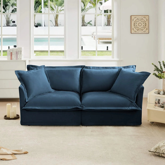 Modern Slipcovered Sofa Couch for Living Room, Chenille Deep Seat with Detachable Cover Blue -DTYStore
